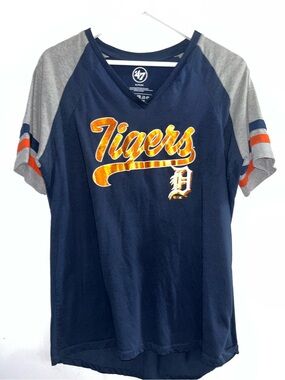 47 Brand Navy and Gray Detroit Tigers Tee with Orange Logo